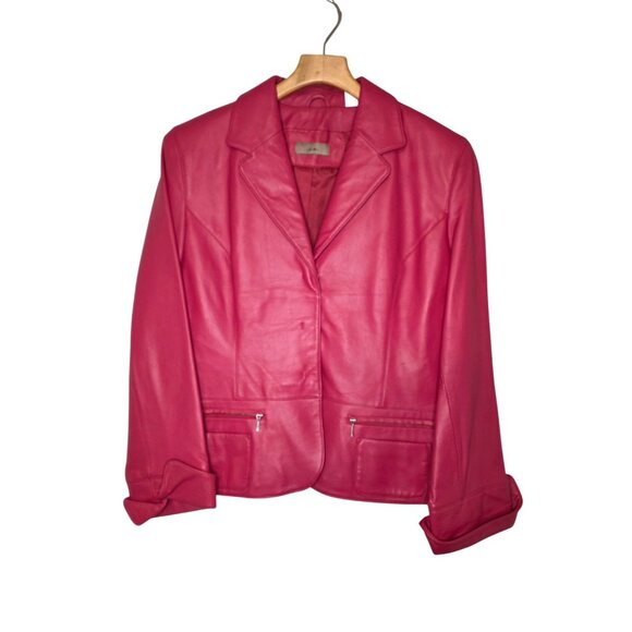 i.e. Pink Buttery Leather Jacket With Zipper Pockets & Notched Lapel Large to XL - Picture 1 of 12